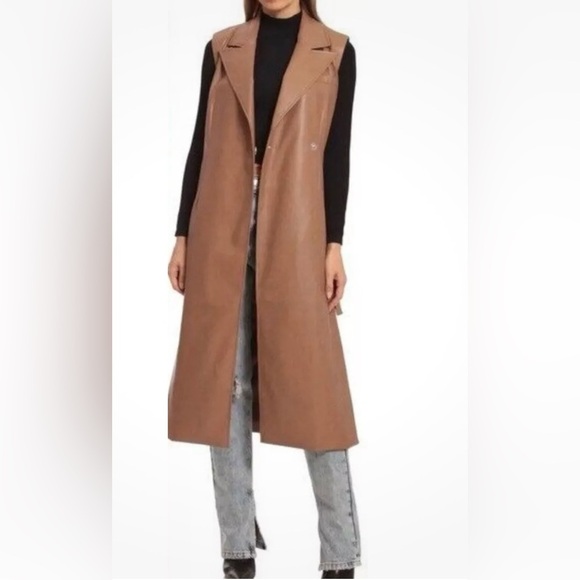 7 for All Mankind Women's Faux Leather Trench Coat Size XS Brown